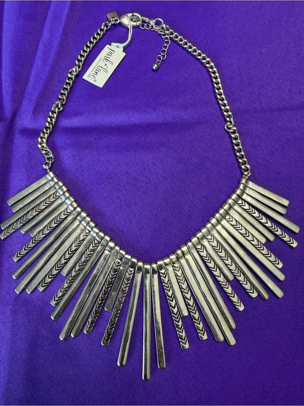 Park Lane Antique Silver Statement Fringe Necklace Chevron Tribal Design NWT